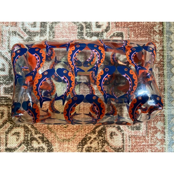 Stella & Dot Cosmetic or Accessory Bag Fish Pattern Orange and Blue - Picture 5 of 5